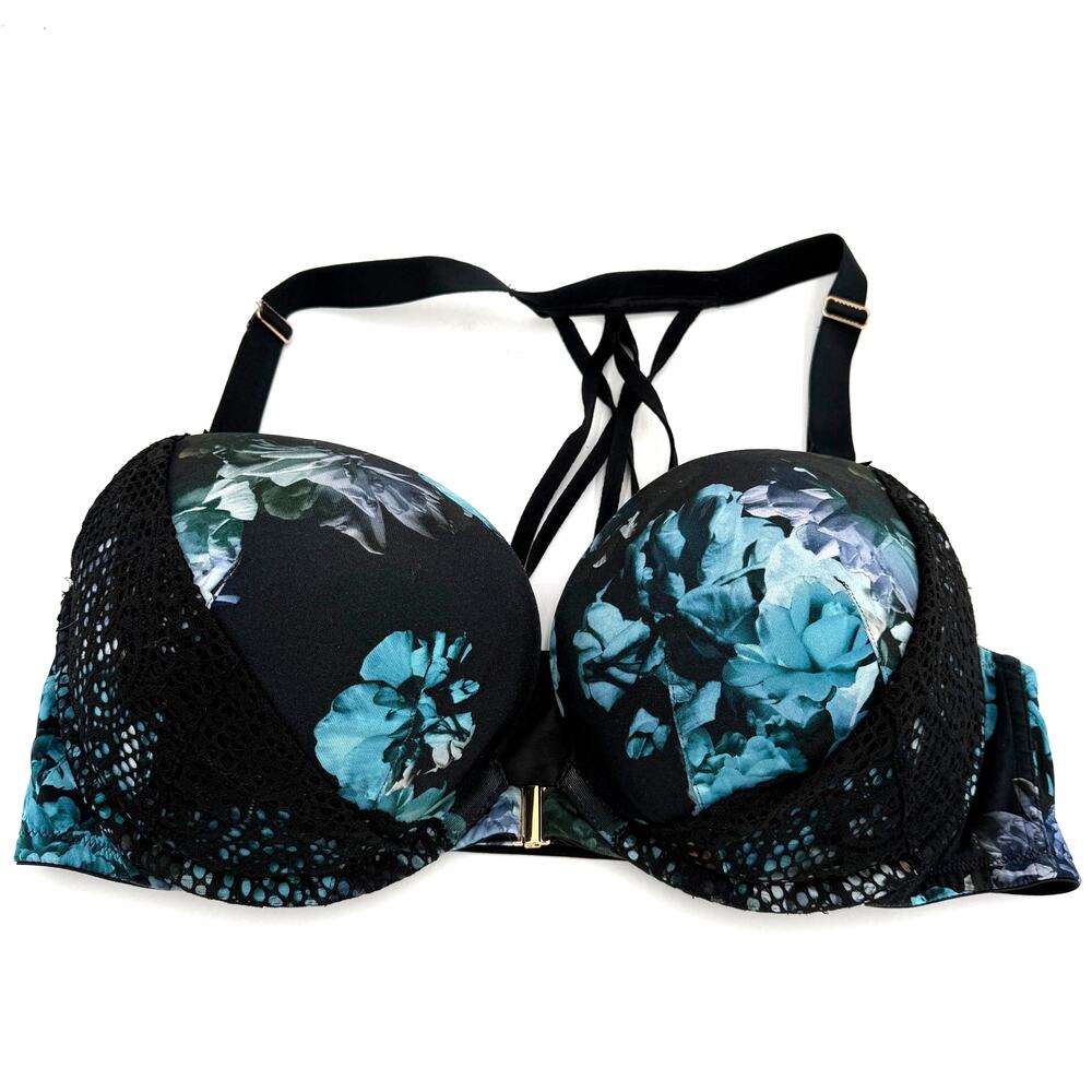 Cacique Black Lace Floral Boost Plunge Padded Bra Size 42D